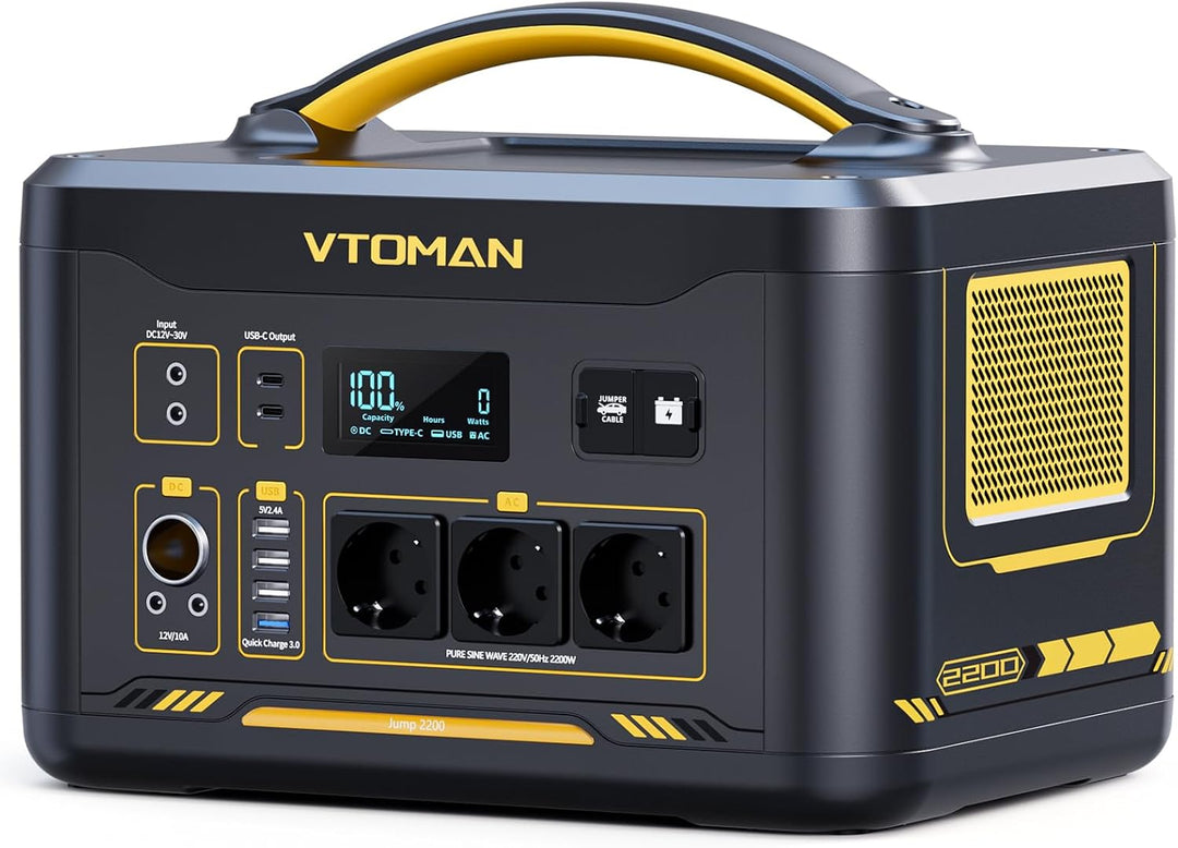 VTOMAN Jump 2200 Tragbare Powerstation - 1548Wh/2200W (Spitze 4400W) LiFePO4 Batterie Solar generato