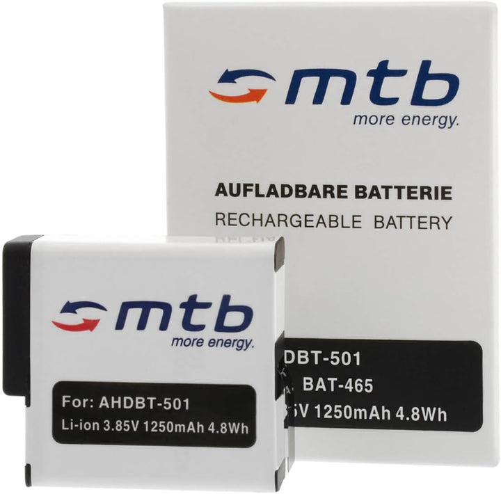 2X Akkus 1250mAh + Ladegerät (KFZ, Netz) für AABAT-001 / Für GoPro Hero 5, 6, 7 / Hero 2018 - mit Al