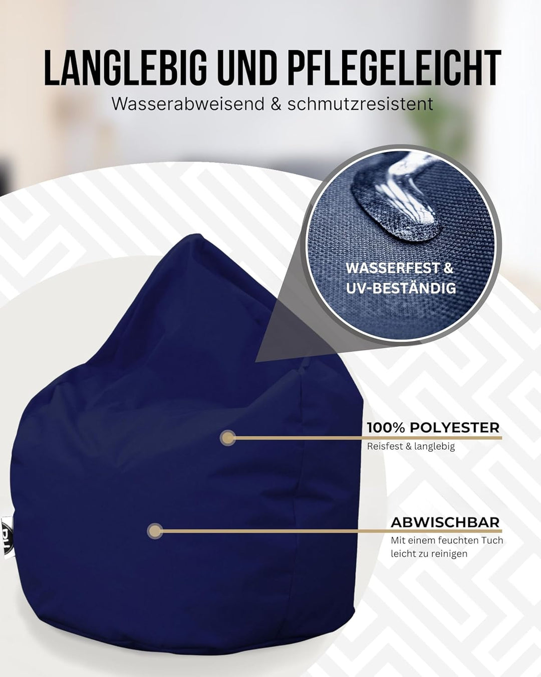 PATCH HOME Patchhome Sitzsack Tropfenform mit Reissverschluss Nachfüllbar - für In &amp; Outdoor - mit S