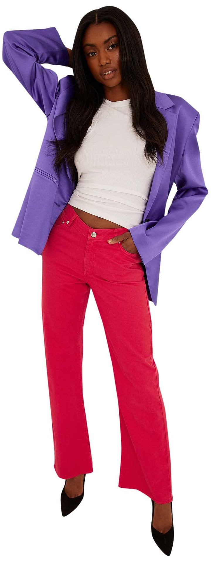 NA-KD Damen Raw Hem Side Slit Denim Jeans 36 Rose, 36 Rose