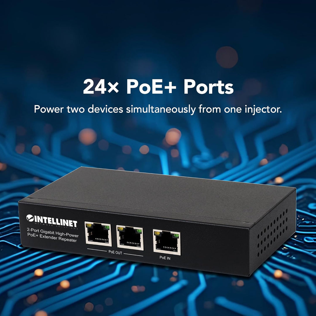 Intellinet 561266 2-Port Gigabit High-Power PoE+ Extender, 2 PSE-Ports Metall Schwarz PoE+ Extender