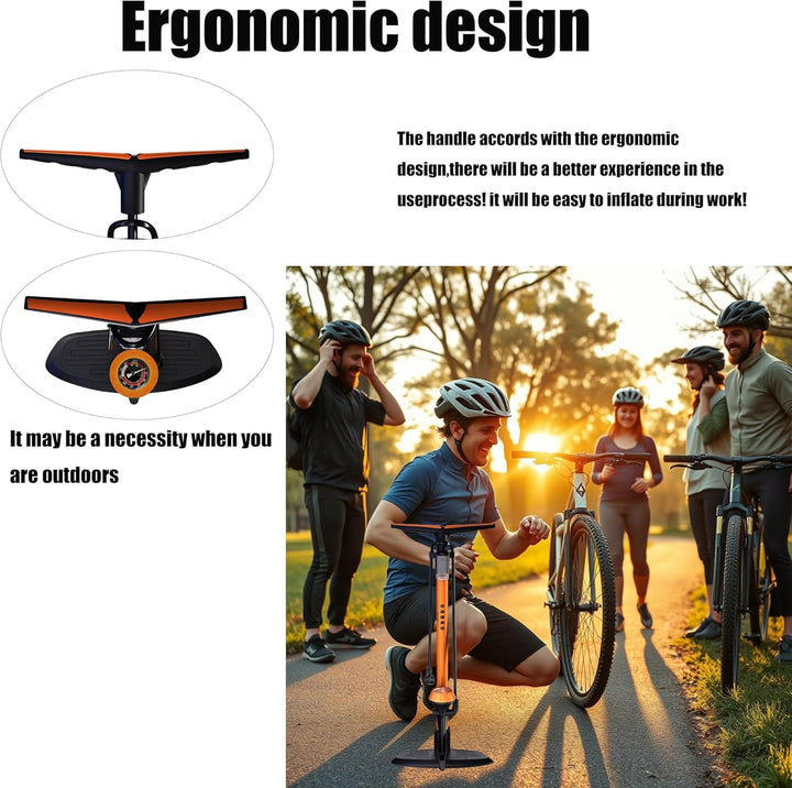 GOBKO Bike Standpumpe, Standluftpumpe, Fahrradpumpe mit grossem Manometer zur Druckanzeige, Dualkopf