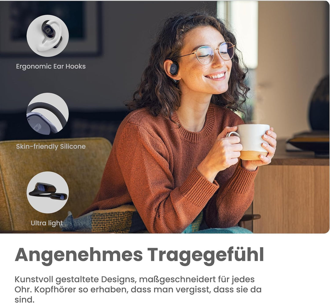 OPENBEAT 1 Open Ear Bluetooth 5.3 Kabellose Kopfhörer，50H+ Wiedergabe, leistungsstarker 16,5-mm-Tita