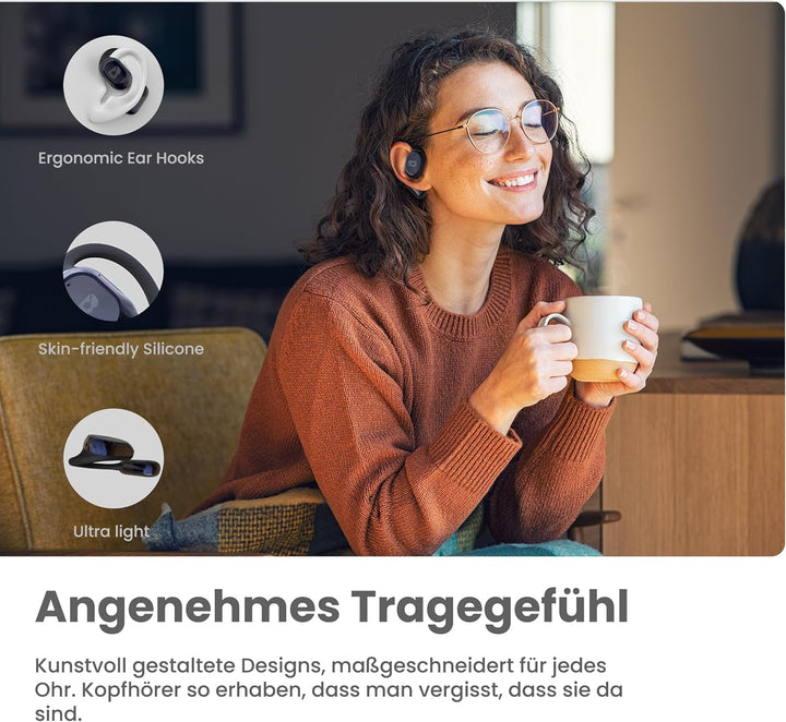 OPENBEAT 1 Open Ear Bluetooth 5.3 Kabellose Kopfhörer，50H+ Wiedergabe, leistungsstarker 16,5-mm-Tita