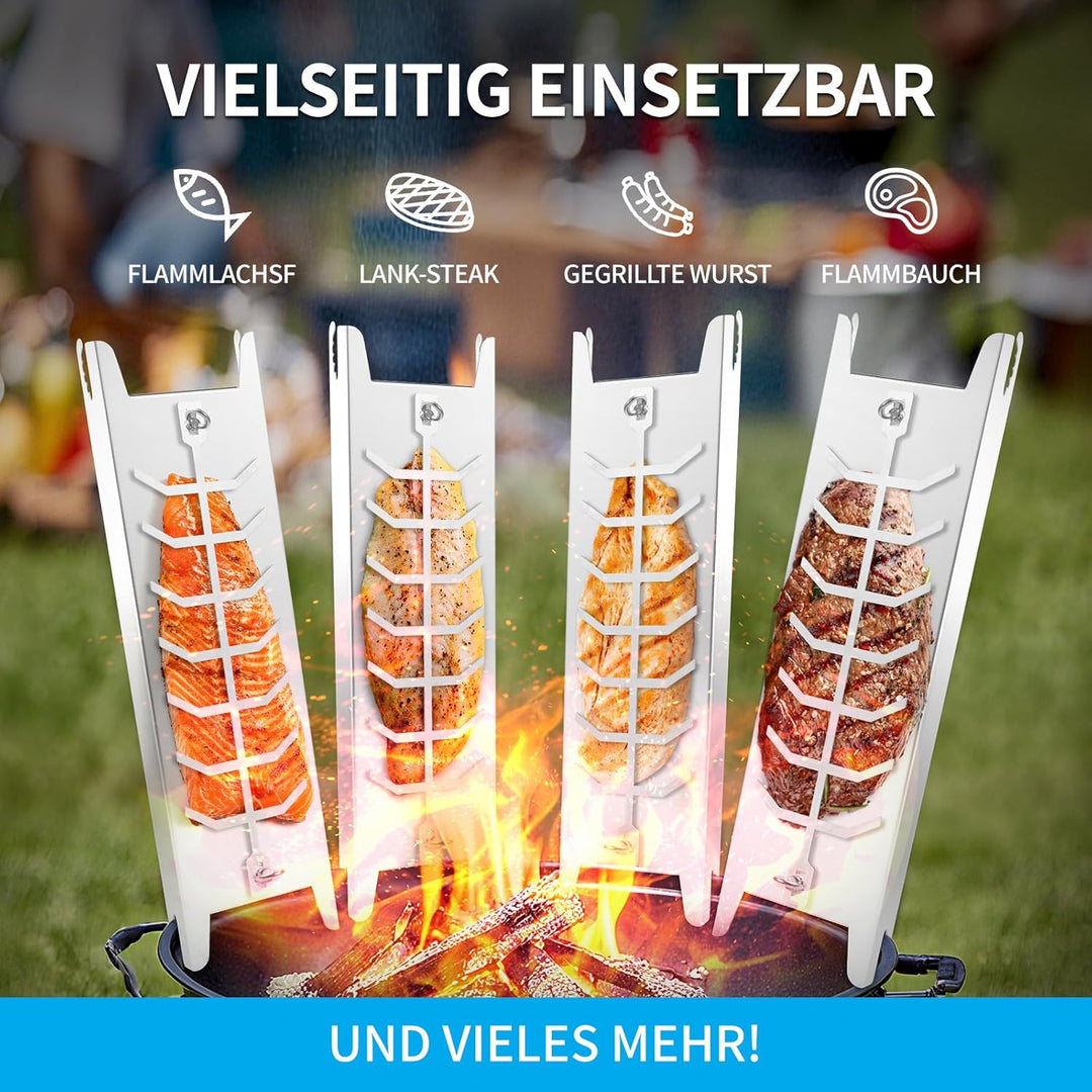 Edelstahl Flammlachshalter, 5 verstellbare Winkel &amp; 180° drehbarer Grill, spülmaschinenfest, für Feu