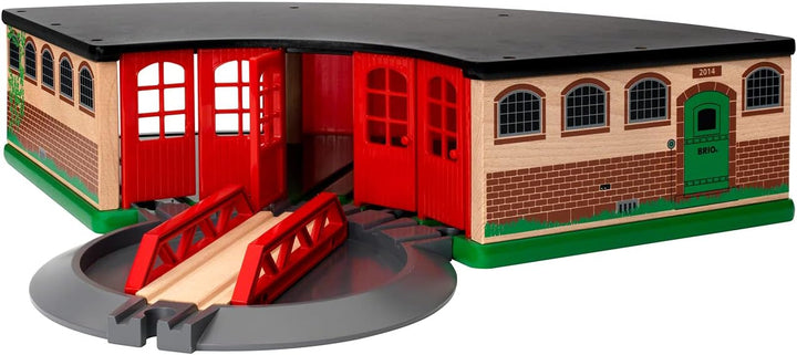 BRIO Eisenbahn Grosser Ringlokschuppen Mit Drehscheibe &amp; World 33884 Batterie-Dampflok mit Wassertan