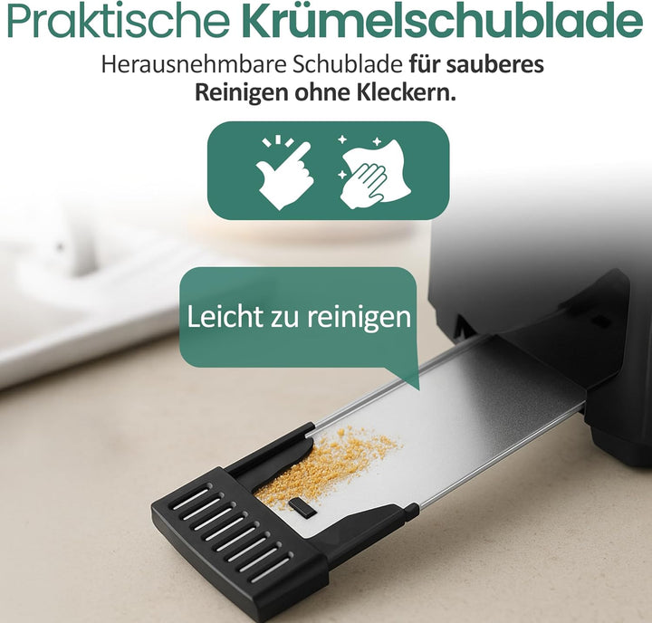 Emerio Toaster 2 extra Breiten Toastschlitzen Zentrierfunktion,herausnehmbare Krümelschublade,Abbruc