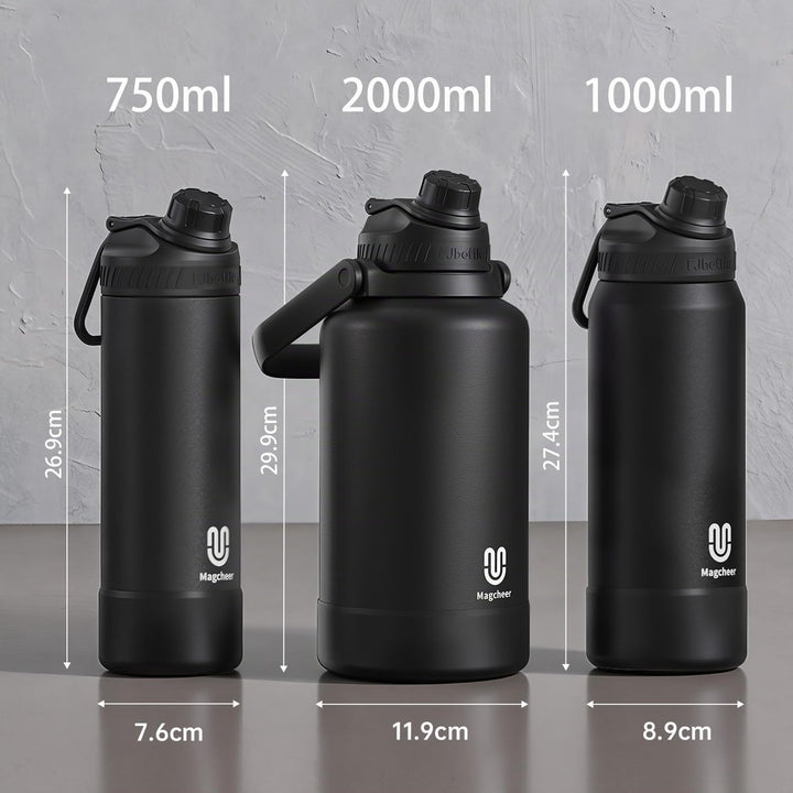 magcheer Isolierte Edelstahl Trinkflasche 750ml mit Griff | BPA-Frei &amp; Auslaufsichere Isolierte Ther