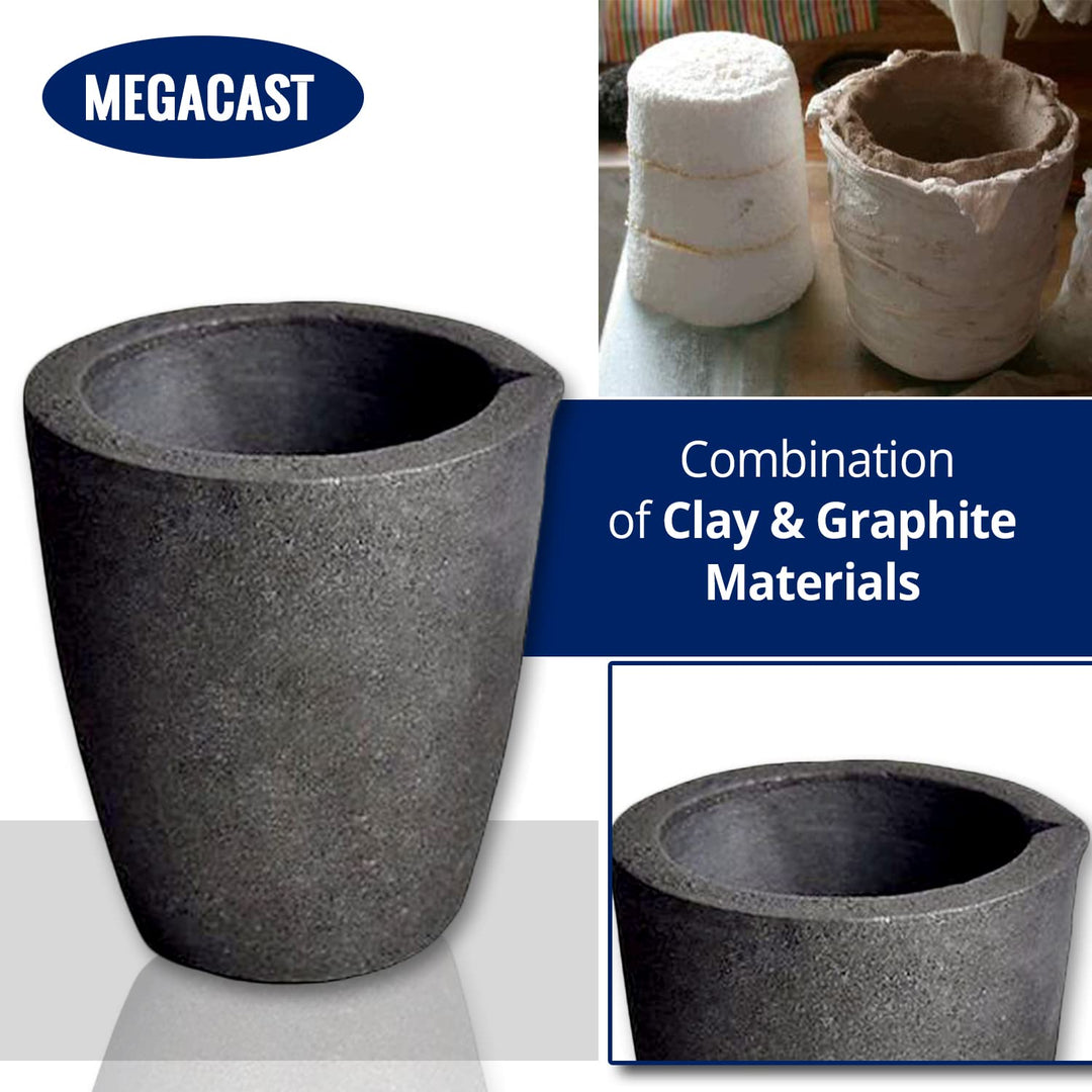 MegaCast, Guss-Tiegel, Graphit-Tiegel mit Ausgiesser, für Ofen, Fackel, Schmelzen, Giessen, Verfeine