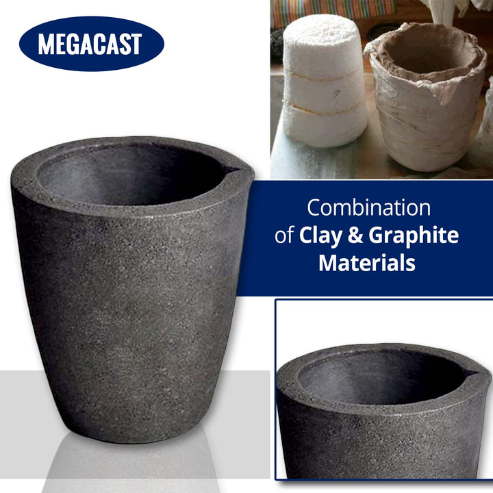 MegaCast, Guss-Tiegel, Graphit-Tiegel mit Ausgiesser, für Ofen, Fackel, Schmelzen, Giessen, Verfeine