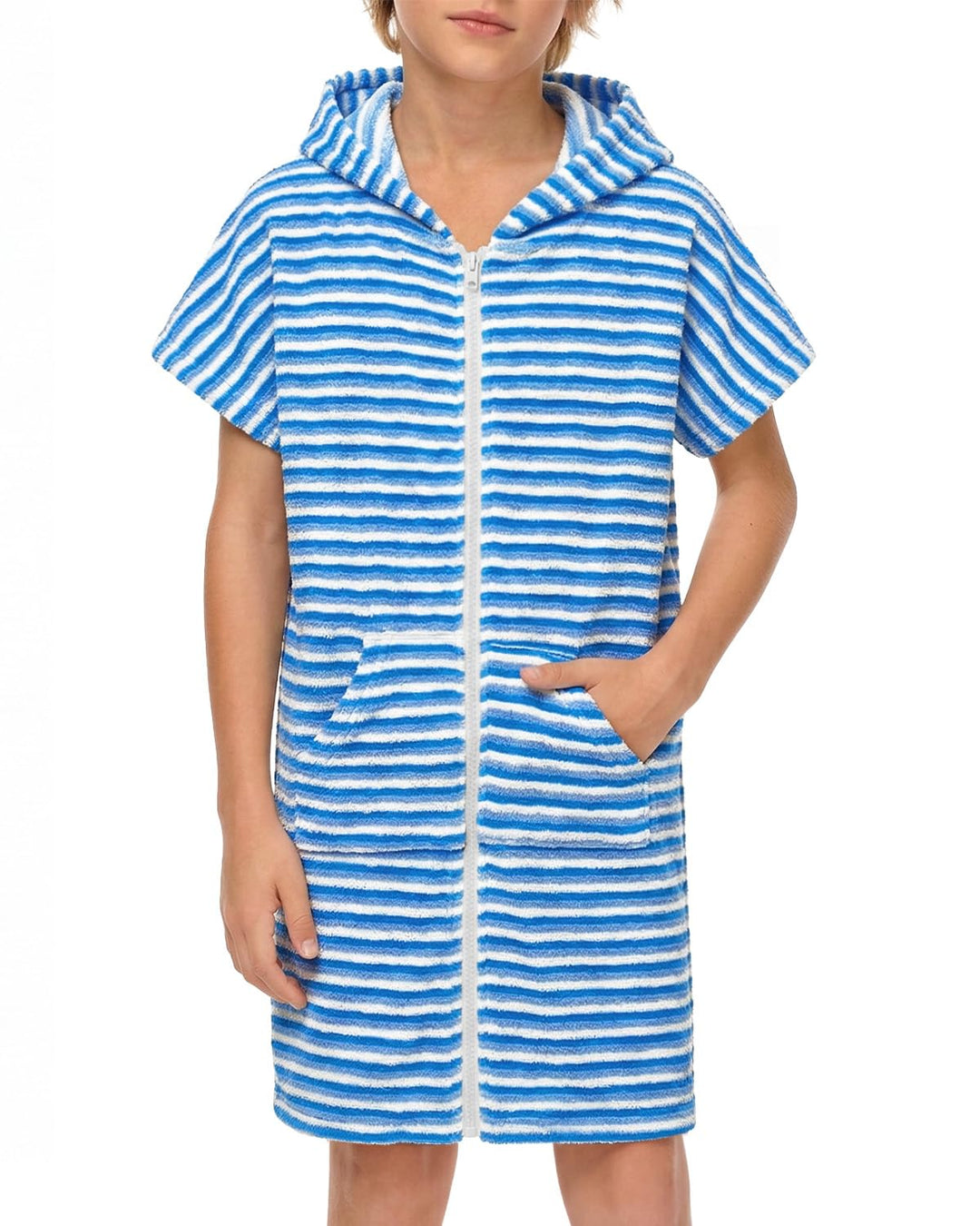 BesserBay Mädchen Junge Badeponcho Frottee Bademantel Kapuze Poncho mit Taschen Zip Cover Up Kinder