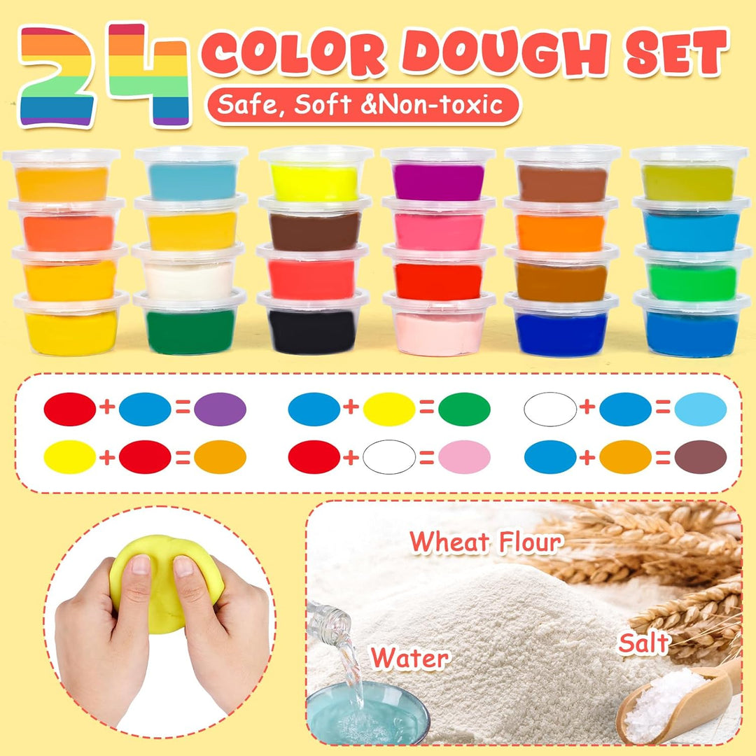 Knetwerkzeug, Knete Zubehör Kitchen Creations Spielset mit 24 Dosen, Knete Set Nudelmaschine Burger
