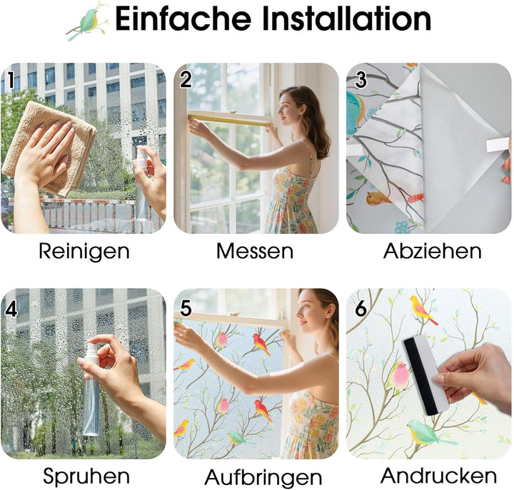 Lifetree Glasmalerei Fensterfolie Blickdicht Sichtschuzfolie: Selbsthaftende Sonnenschutz Fenster Bu