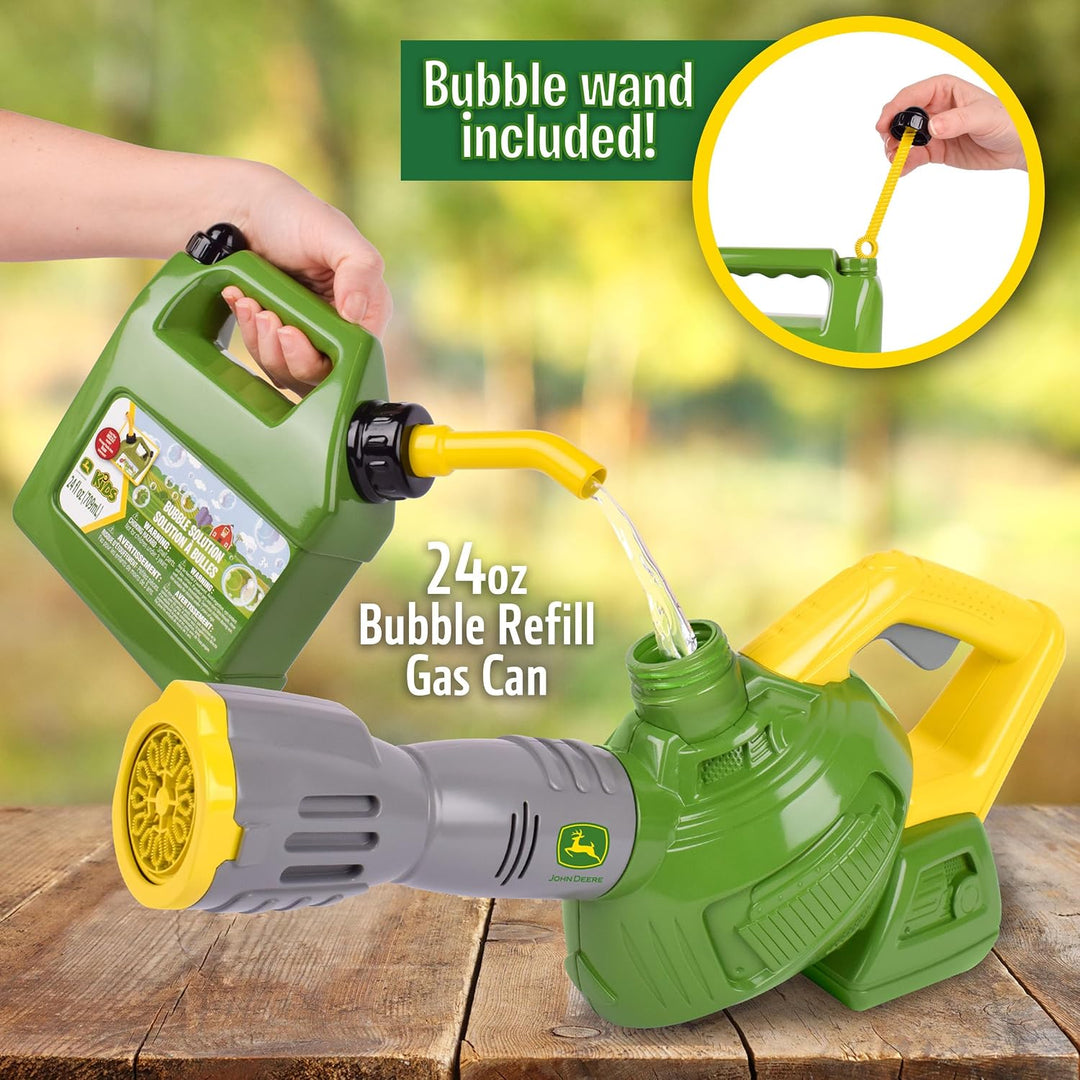 John Deere Blasen-Blattbläser-Spielzeug für Kinder, inklusive 1,2 l Blasen-Nachfüll-Gaskanne, Outdoo