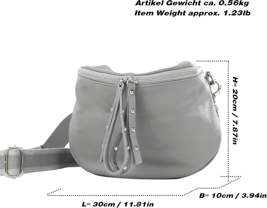 modamoda de - T236 - Umhängetasche Klein Small aus ital. Leder Blassbraun, Blassbraun