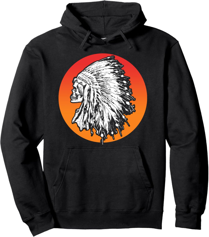 Retro Native American Sun Indian - Cool Skull & Headdress Pullover Hoodie