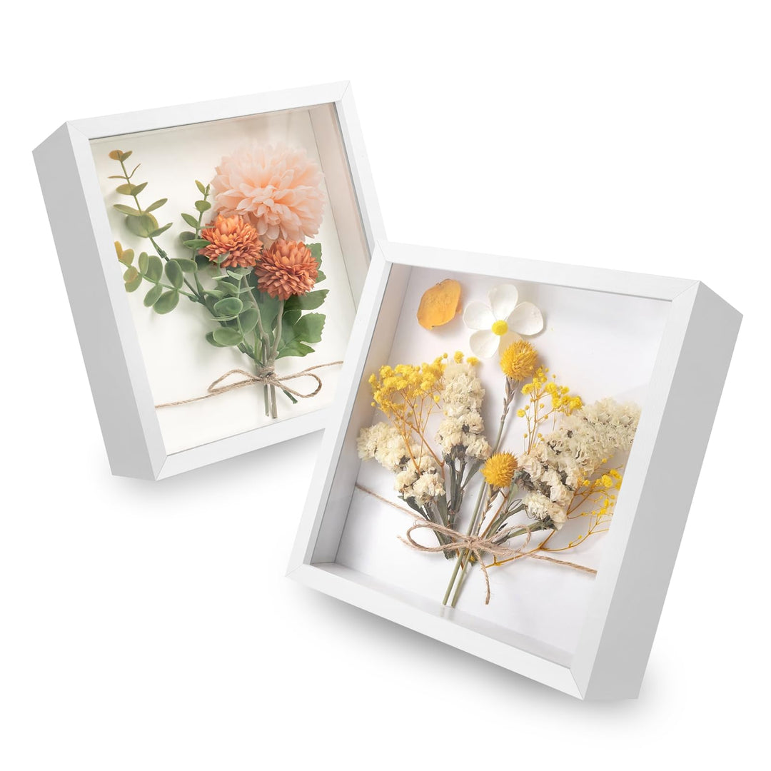 WISYOK 3D Bilderrahmen zum Befüllen，Weiss-2pcs，22×22cm | 3D Objektrahmen Tiefer 3cm, Tiefer Rahmen f