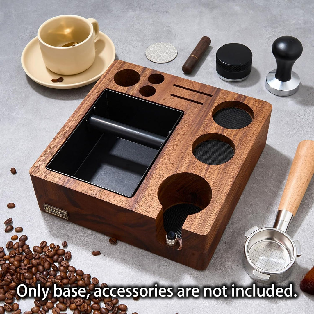 LingTing Espresso Tampierstation 51/54MM aus Massiv Nussbaum - Barista Arbeitsplatz mit Anti-Druck