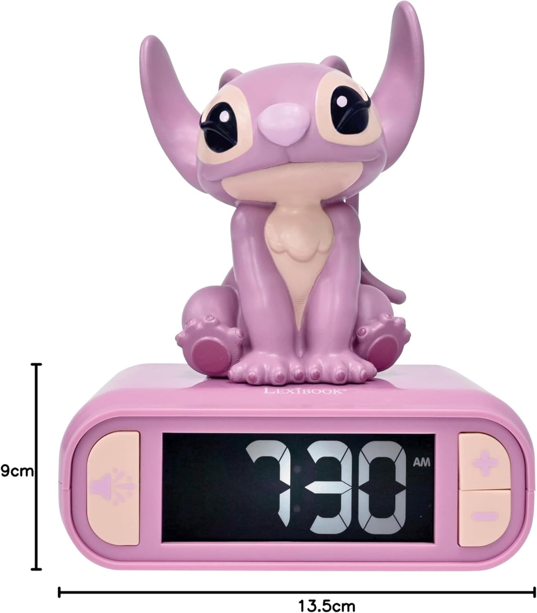 Lexibook, Disney Stitch, Angel Nachtlicht-Wecker, Töne und Melodien, hintergrundbeleuchteter LCD-Bil