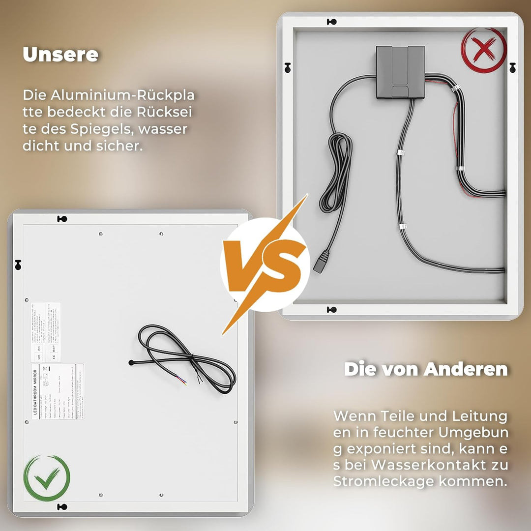 Spiegel mit Beleuchtung, 100x60x3.5cm, Badspiegel mit beleuchtung 6400K, Badezimmer LED-Spiegel, Ene