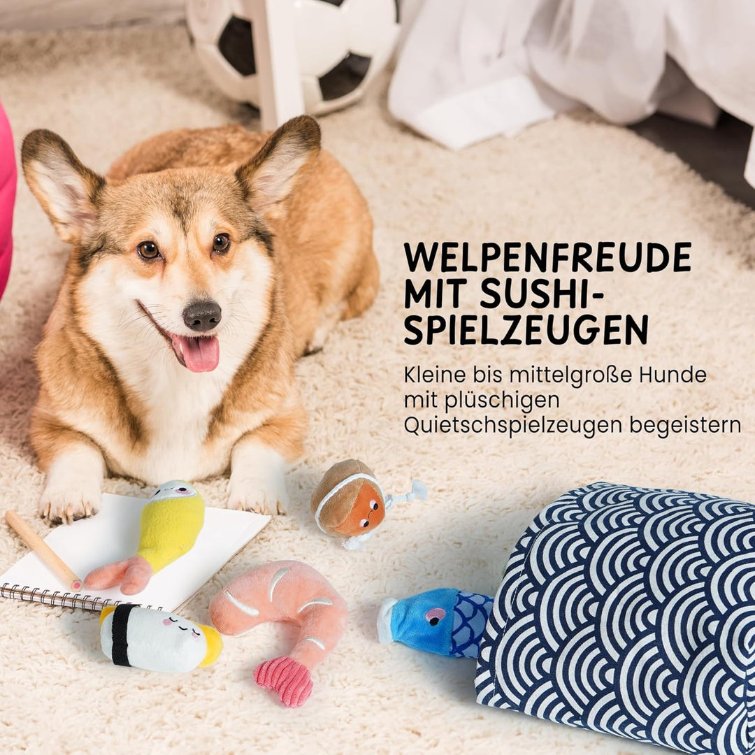 Nocciola Sushi-Hundespielzeug für kleine bis mittelgrosse Hunde, niedliches Plüschspielzeug mit Tasc