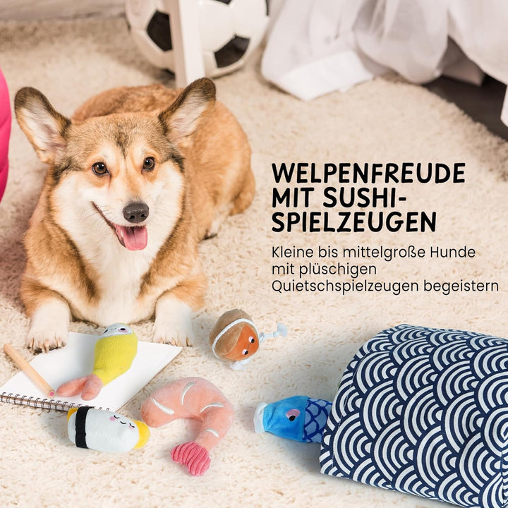 Nocciola Sushi-Hundespielzeug für kleine bis mittelgrosse Hunde, niedliches Plüschspielzeug mit Tasc