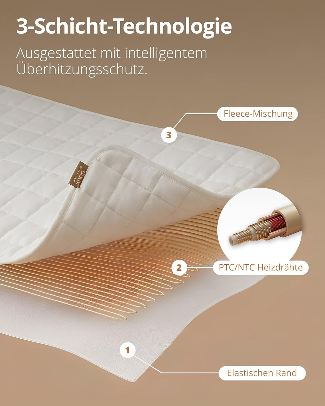 Duux Snooze Fleece Elektrische Unterdecke – Weiche Fleece-Deckschicht – 6 Heizstufen & Timer – Wasch