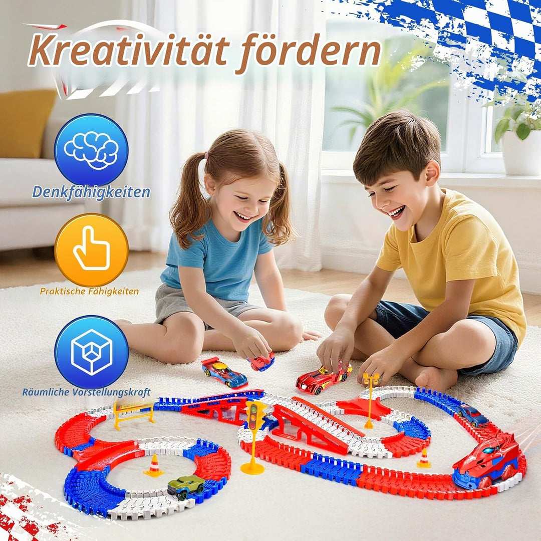 251 PCS Spider Spielzeug Rennbahn Auto, Spielzeug ab 3 4 5 6 Jahre Autorennbahn für Kinder Geschenk