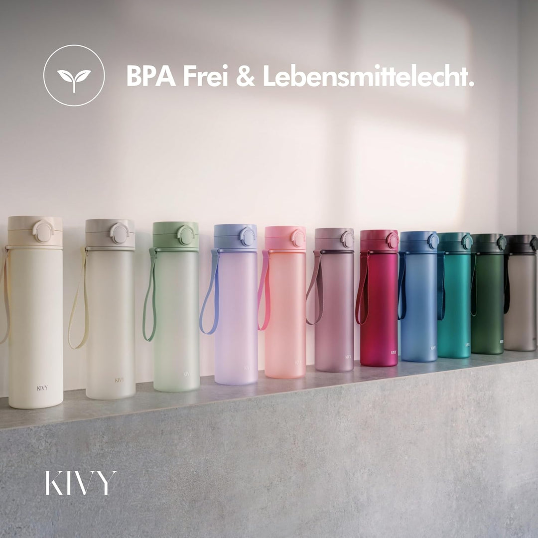 KIVY Trinkflasche 1l mit Klappdeckel - Kohlensäure geeignet, Auslaufsicher, Bruchsicher, Federleicht