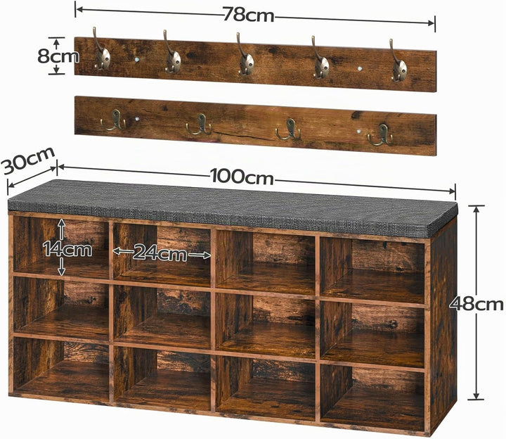 HOOBRO Garderobe Schuhregal Set, Schuhbank mit 12 Fächern, Schuhregal mit gepolsterter Sitzbank, Wan