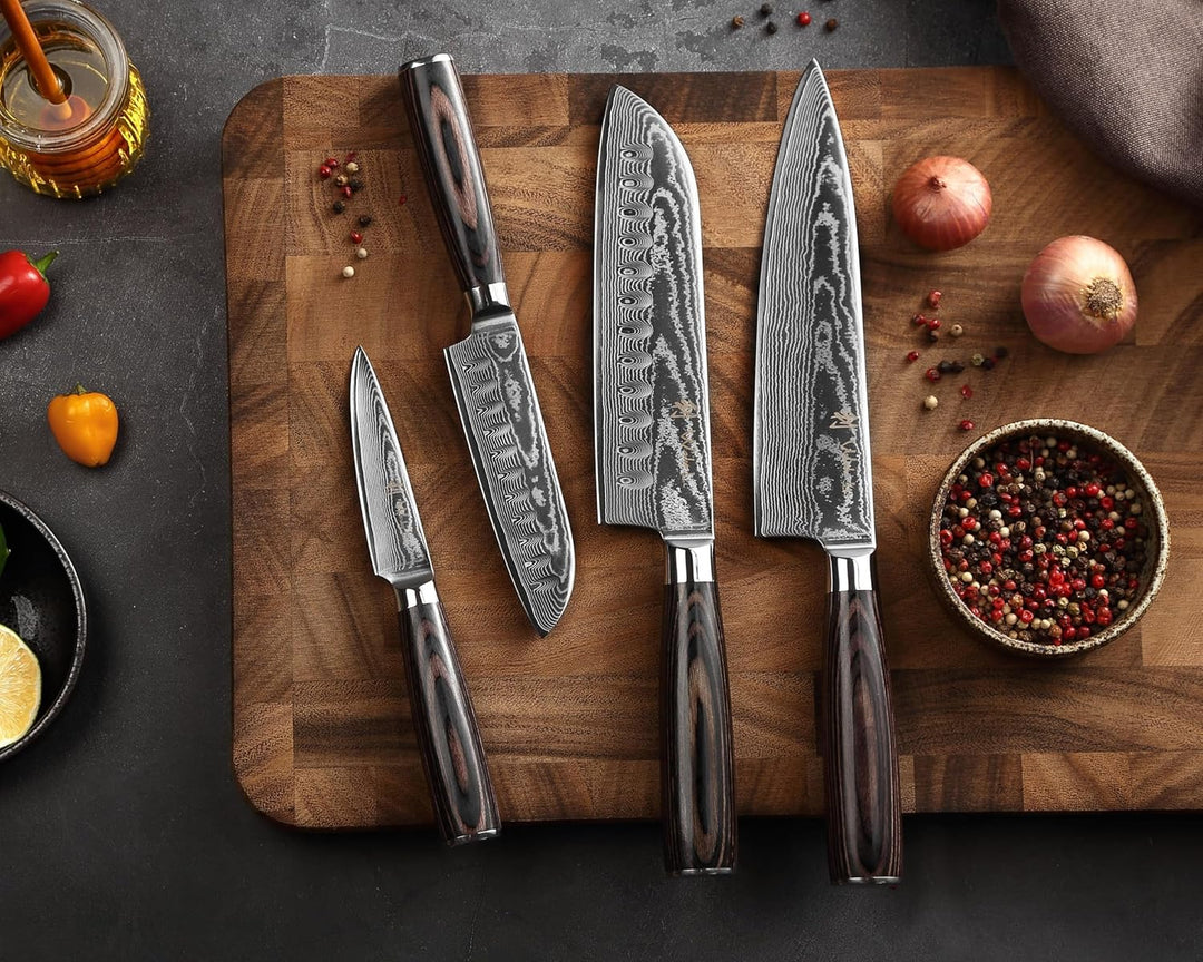 Wakoli EDIB Essentials 4er Küchenmesser Set mit 8-20cm Klingen I aus 67 Lagen Damaststahl I enthält