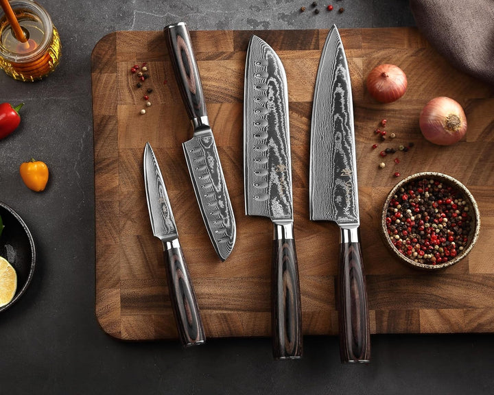 Wakoli EDIB Essentials 4er Küchenmesser Set mit 8-20cm Klingen I aus 67 Lagen Damaststahl I enthält