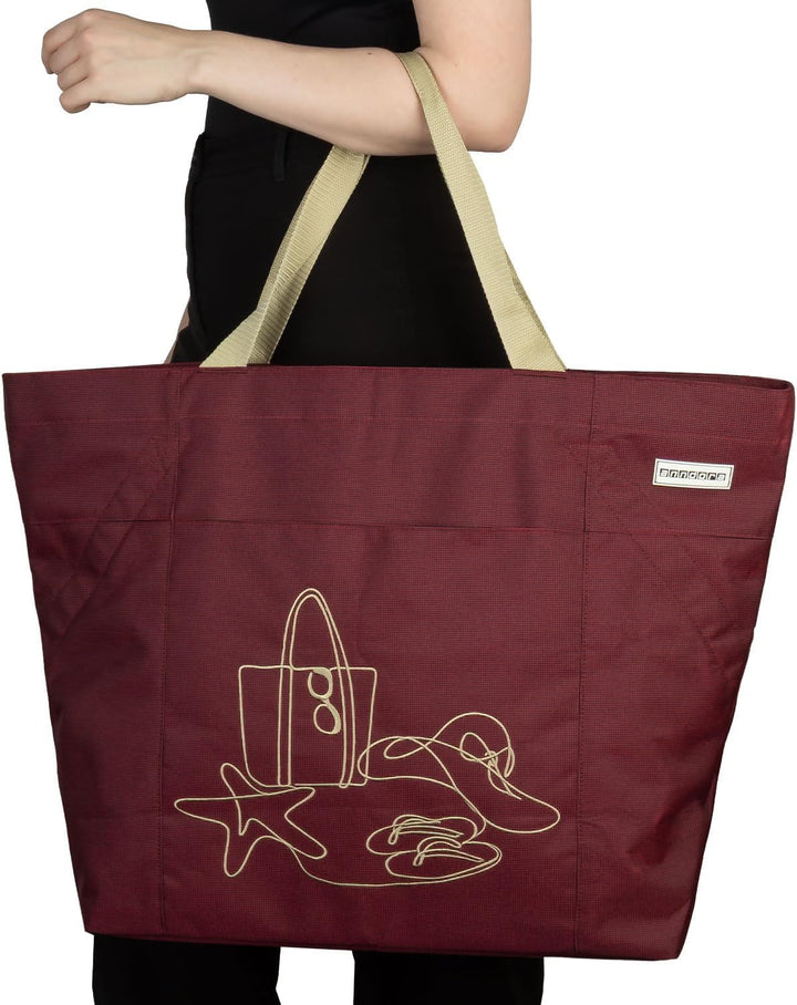 anndora XXL Strandtasche RUBY RED - Strandtasche 40 Liter Schultertasche Einkaufstasche weinrot best