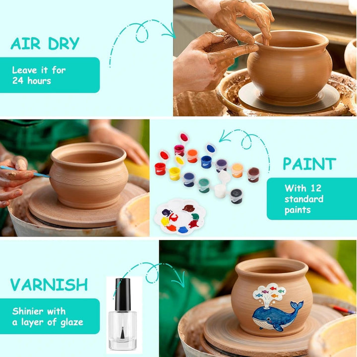 Töpferset für Kinder,Töpferscheibe Elektrisch für Kinder,Pottery Set DIY Töpfern Bastelset,Mini Töpf