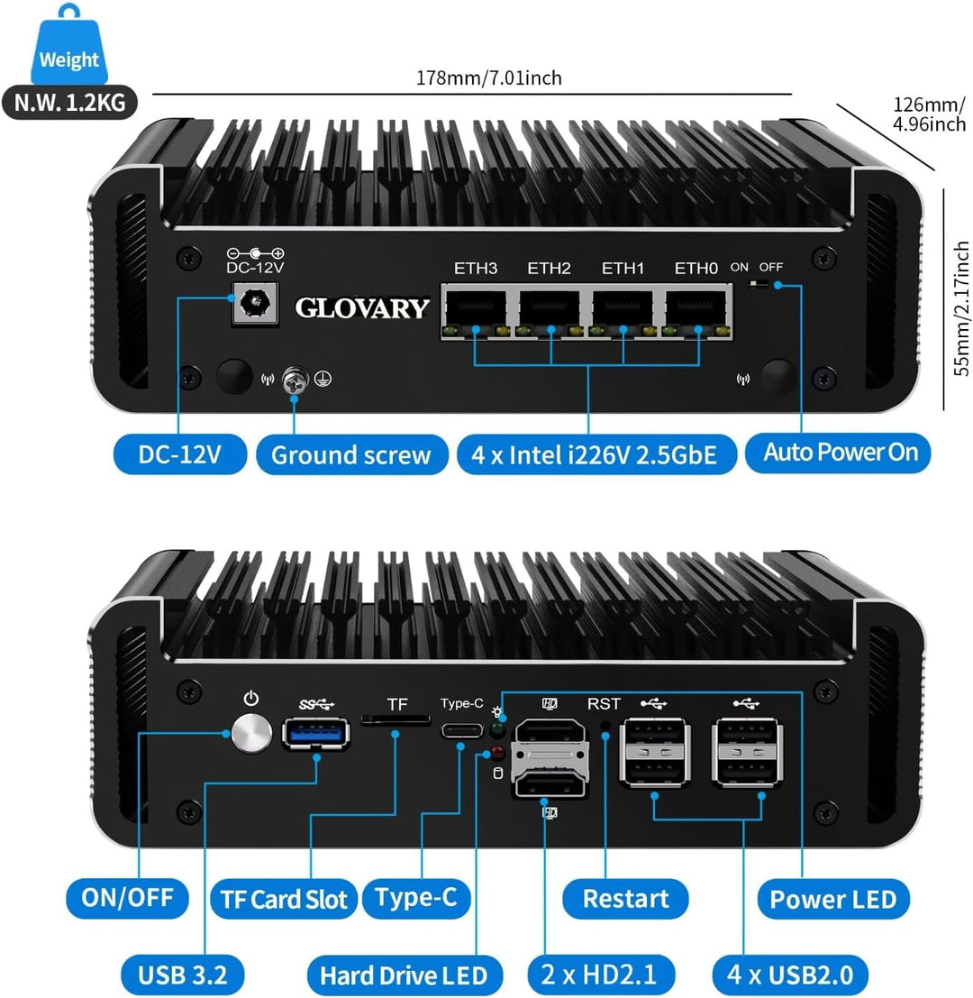 Firewall Mini PC J6413 4 Core, 4 x i226V 2.5GbE LAN OPNsense Router Micro Appliance, DDR4 8GB RAM 12
