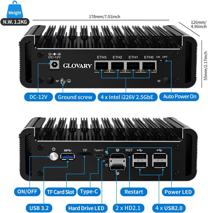 Firewall Mini PC J6413 4 Core, 4 x i226V 2.5GbE LAN OPNsense Router Micro Appliance, DDR4 8GB RAM 12