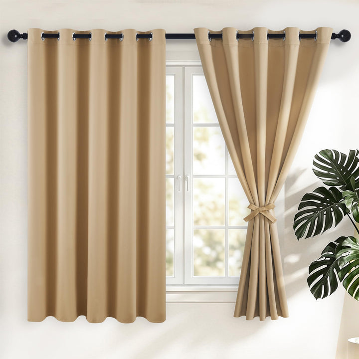 Hiasan Verdunklungsvorhänge Gardinen mit Ösen,Beige Blickdicht Vorhänge,2 Stück,167 x 137 cm (Breite