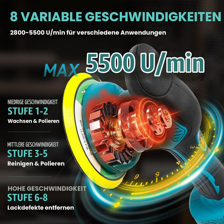 Kabelloser Auto Poliermaschine für Makita, bürstenloses 6-Zoll-Auto Politur-Set, 8 variable Geschwin