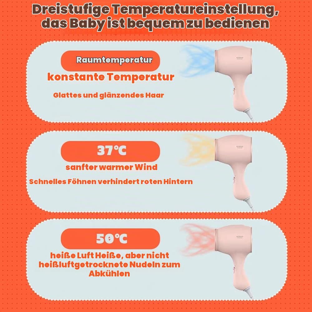 Lotvic Kinderfön, 550W Miniföhn für Mädchen, Föhn für Kinder, Kinder Föhn mit 3 Temperatur, Reiseföh