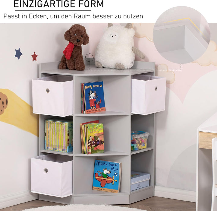 HOMCOM Kinderregal Bücherregal für Kinder Spielzeug-Organizer Kinderzimmerregal mit 3 Aufbewahrungsb