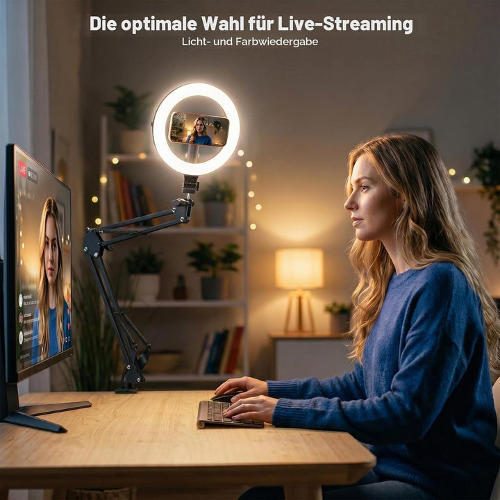 CloudValley Magnetisches 10" Tischringlicht mit Akkuanzeige, 5000mAh Kopfhörerhalterung, faltbares t