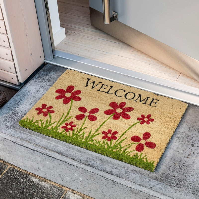 Carpido Fussmatte Kokos Blumenwiese Natur – Türmatte 40x60 cm 2er Set – antibakterielle Matte – Koko