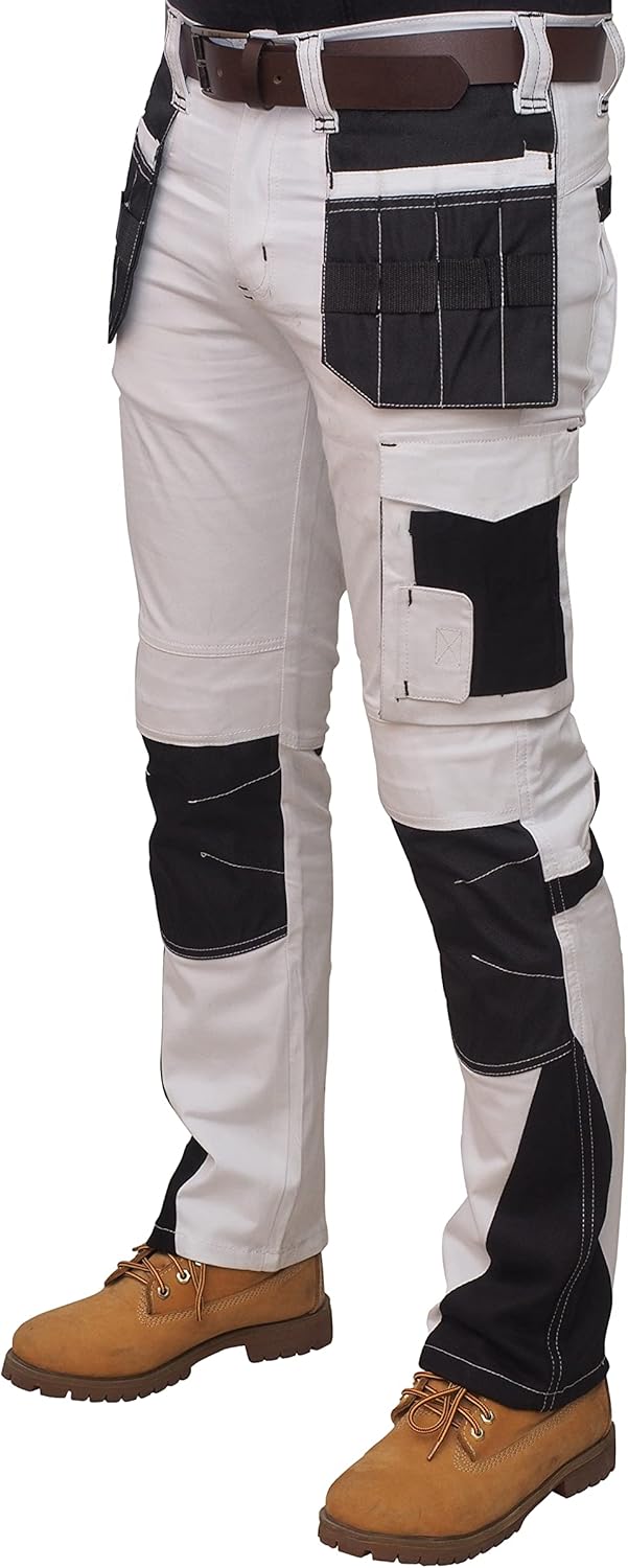 HASHOOB Herren Arbeitshose Maler Dekorateure Weisse Cargohose Pants Weiss-5 38W / 30L, Weiss-5 38W /