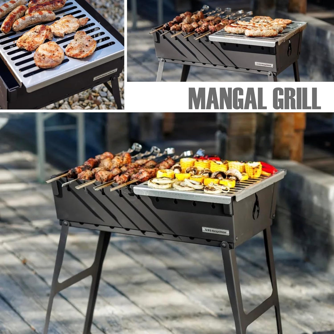 Grill-MANGAL 60 x 40 cm mit Tasche Gratis | 3 mm Warmgewalzter Stahl Tragbarer Holzkohlegrill im Kof