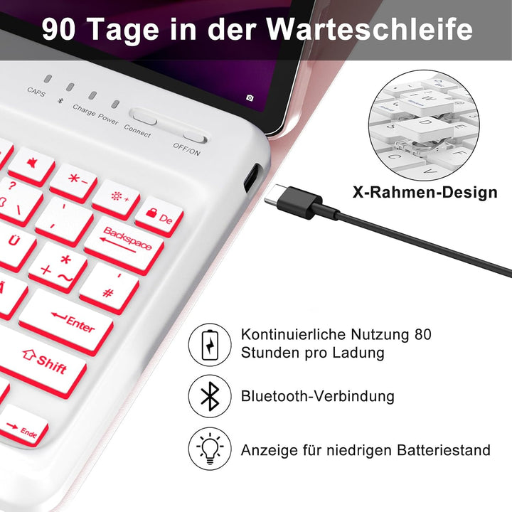 IVEOPPE Hülle mit Tastatur für Lenovo Tab P12 12.7" 2023, 7 Farbige Beleuchtung, Magnetische Bluetoo