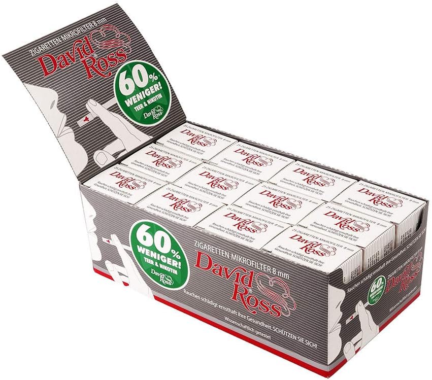David Ross Zigaretten Mikrofilter 8 mm, 60% weniger Teer + Nikotin 6 Packungen (150 Filter)