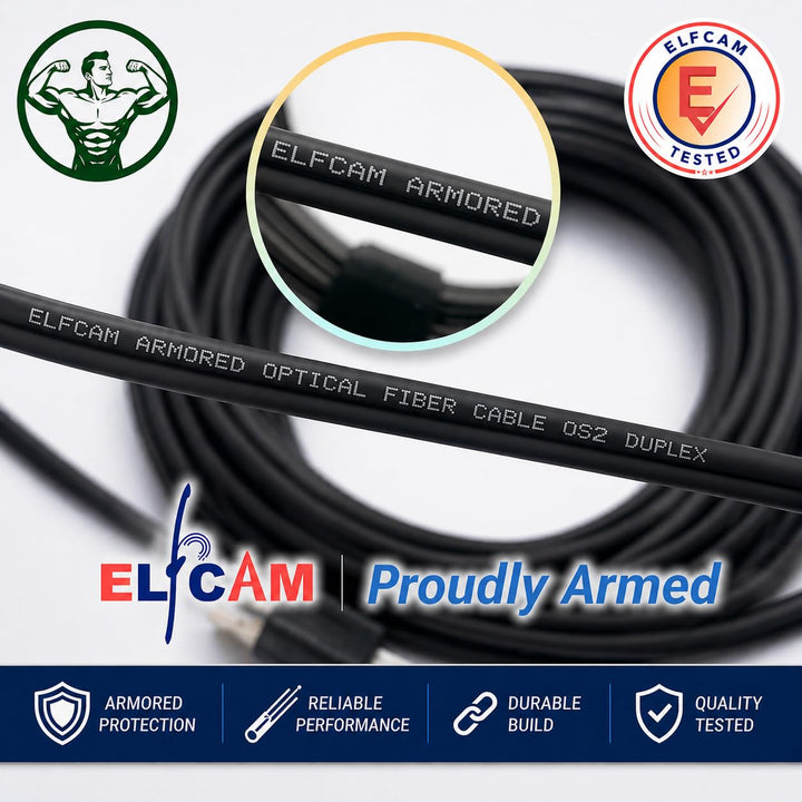 Elfcam® - Gepanzerte Glasfaser-kabel LC/UPC auf LC/UPC OS2 Duplex Singlemode 9/125µm LSZH, LWL-Kabel