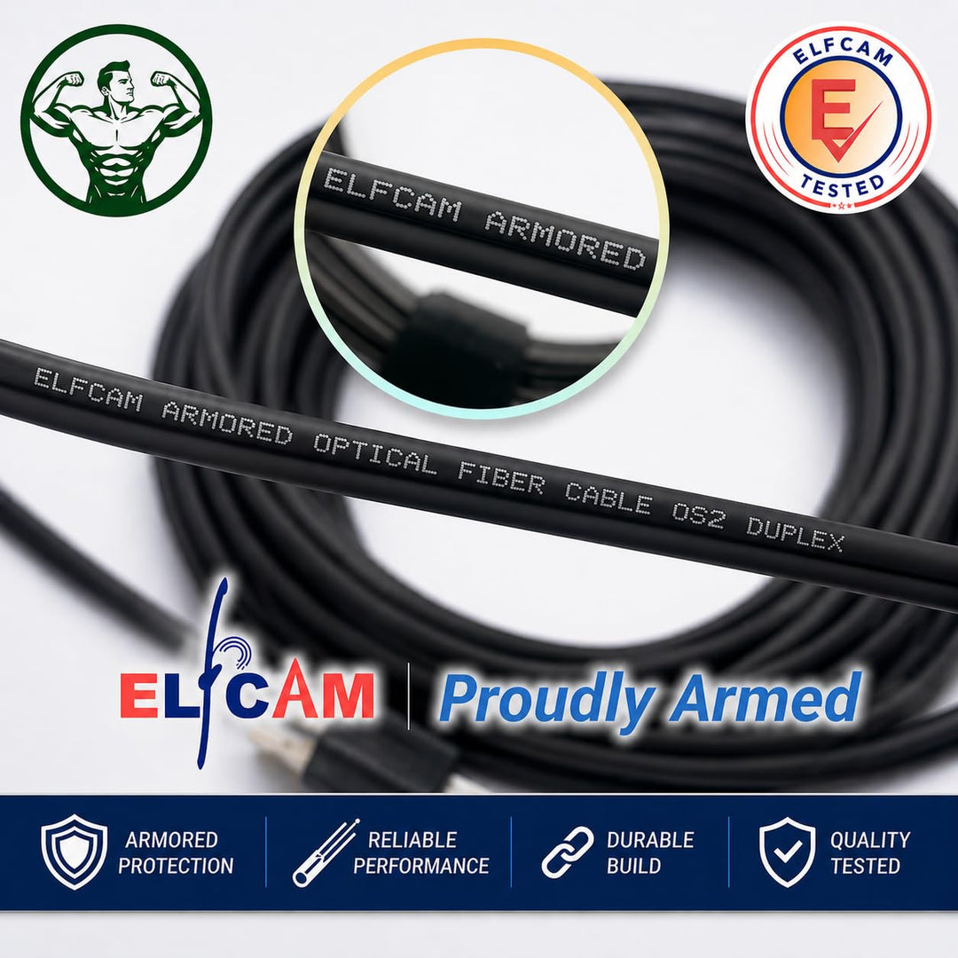 Elfcam® - 70m Gepanzerte Glasfaser-kabel LC/UPC auf LC/UPC OS2 Duplex Singlemode 9/125µm LSZH, LWL-K