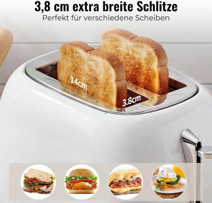 Keenstone Toaster 2 Scheiben, Retro Edelstahl Toaster mit breitem Schlitz, 6 Bräunungsstufen, mit Wa