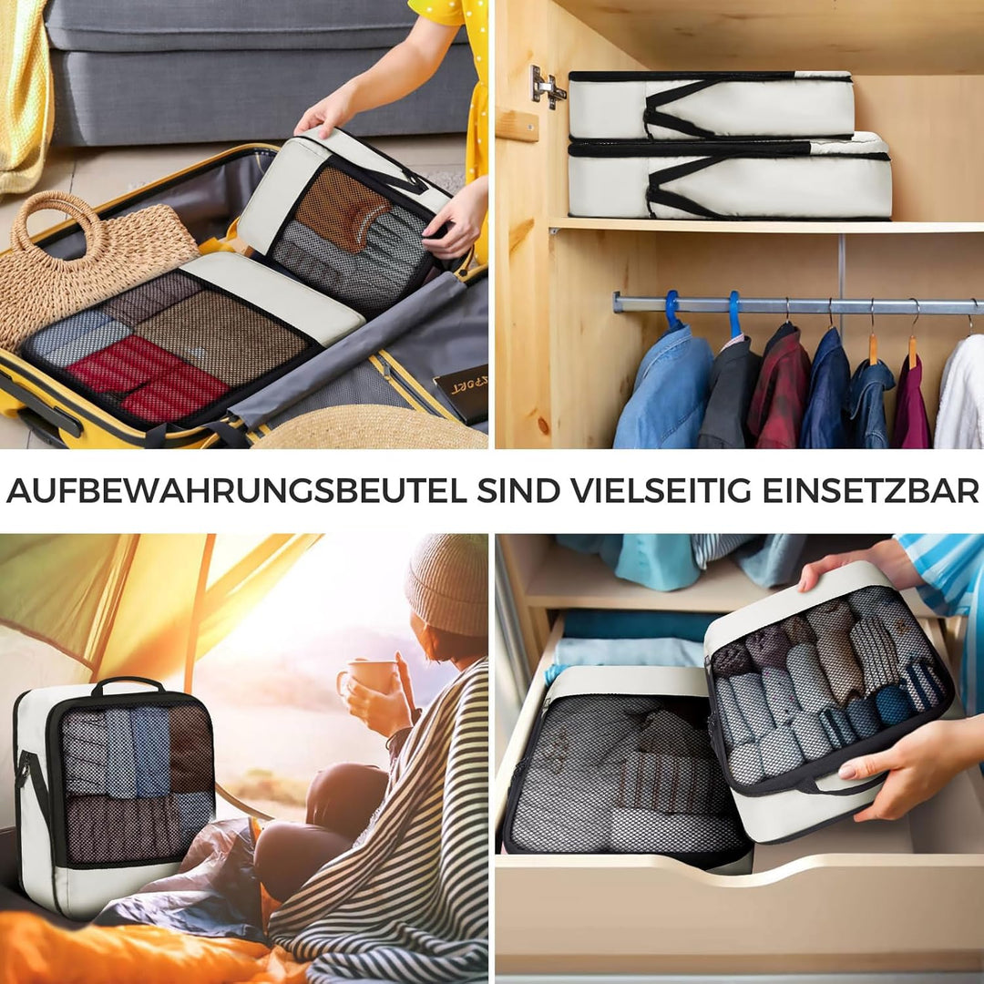 BAGLHER Packwürfel Kompression für die Reise - Extrem platzsparender Koffer-Organizer-Set, wasserdic